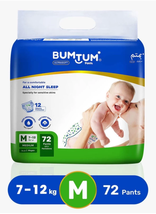BUMTUM Baby Diaper Pants Double Layer Leakage Protection High Absorb Technology M (72 Pieces)