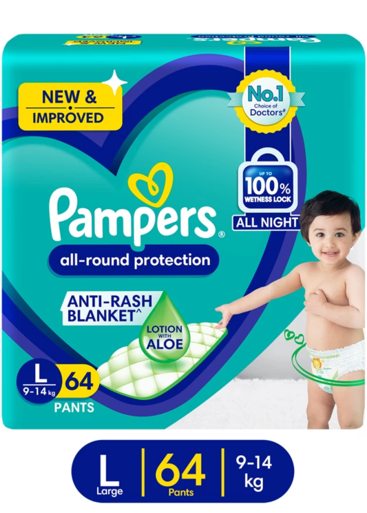 Pampers All Round Protection Diaper Pants, Anti Rash Blanket, Lotion with Aloe L (64 Pieces)